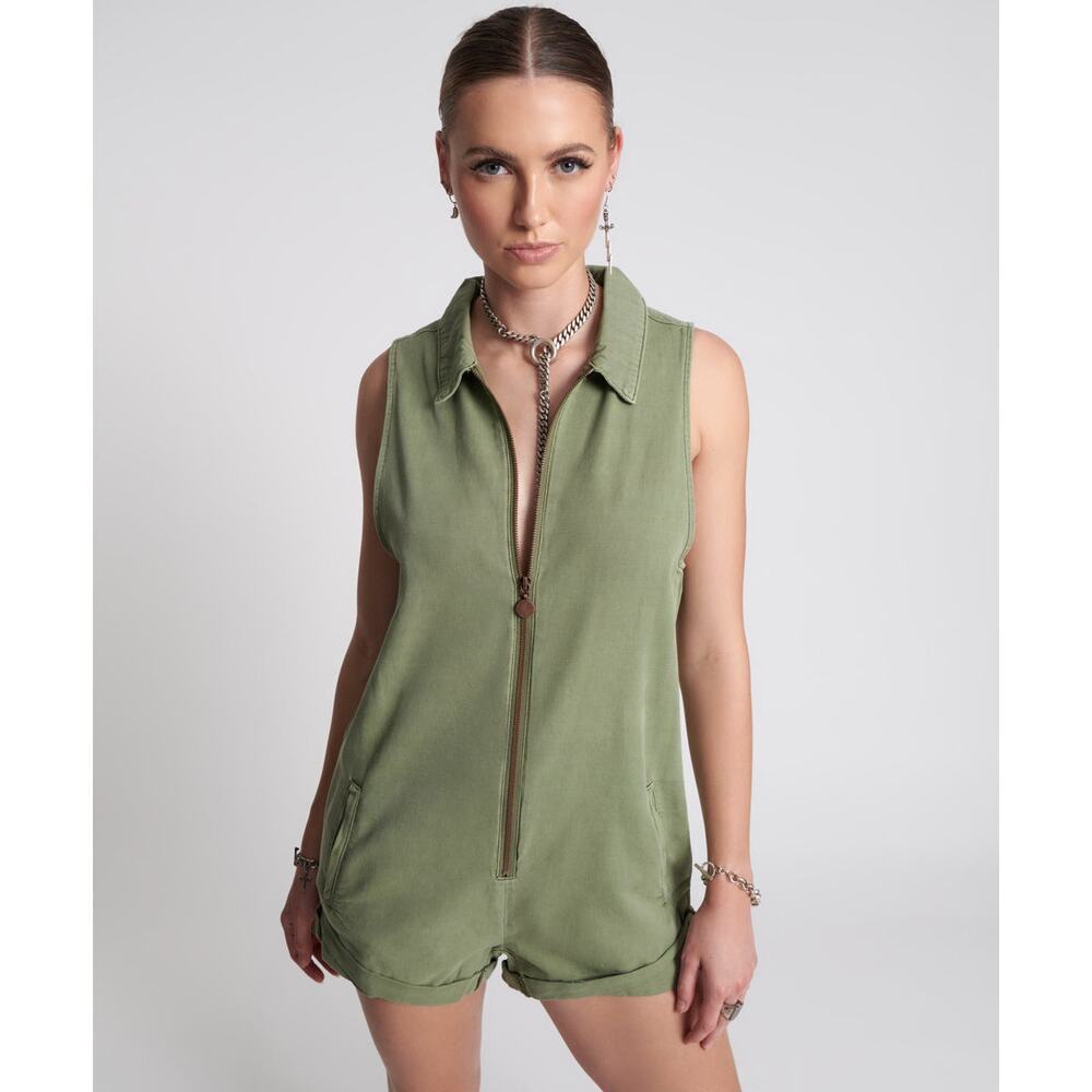 ONE TEASPOON Super Khaki Green Braxton Mini Utility Jumpsuit NWT Size Large
